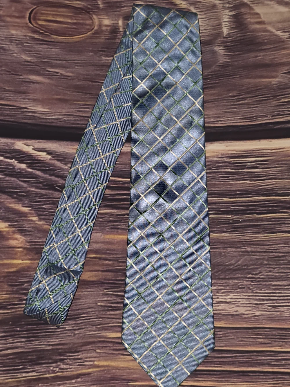 Brooks Brothers Blue Plaid Tie with Green and White Windowpane
